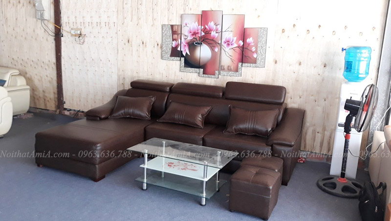 Hình ảnh Mẫu sofa đẹp da chữ L màu nâu sang trọng, đẳng cấp