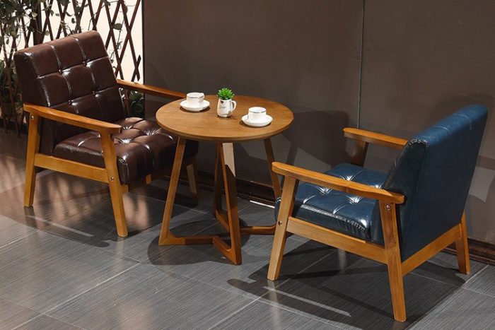 Hình ảnh Ghế sofa đơn cafe chất liệu da với gam màu tối