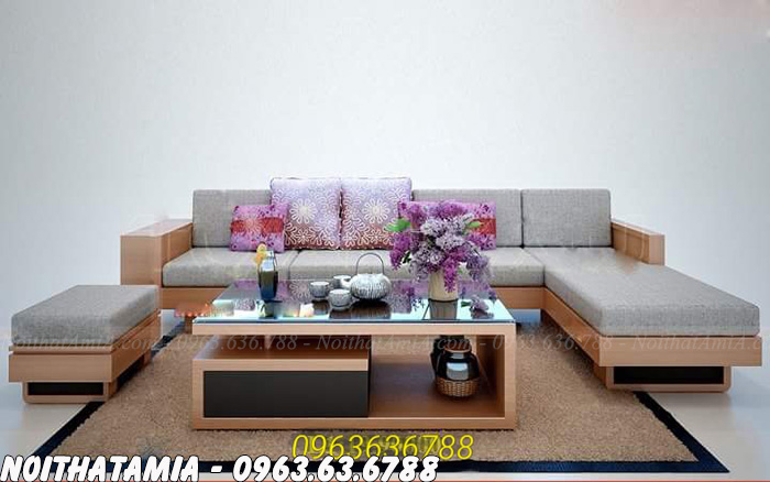 Hình ảnh mẫu ghế sofa gỗ chữ L đẹp hiện đại