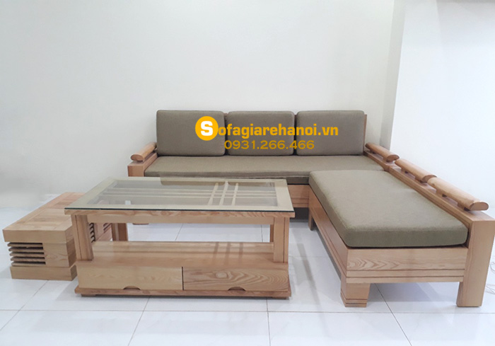 Hình ảnh Sofa gỗ phòng khách đẹp kiểu dáng hình chữ L độc đáo