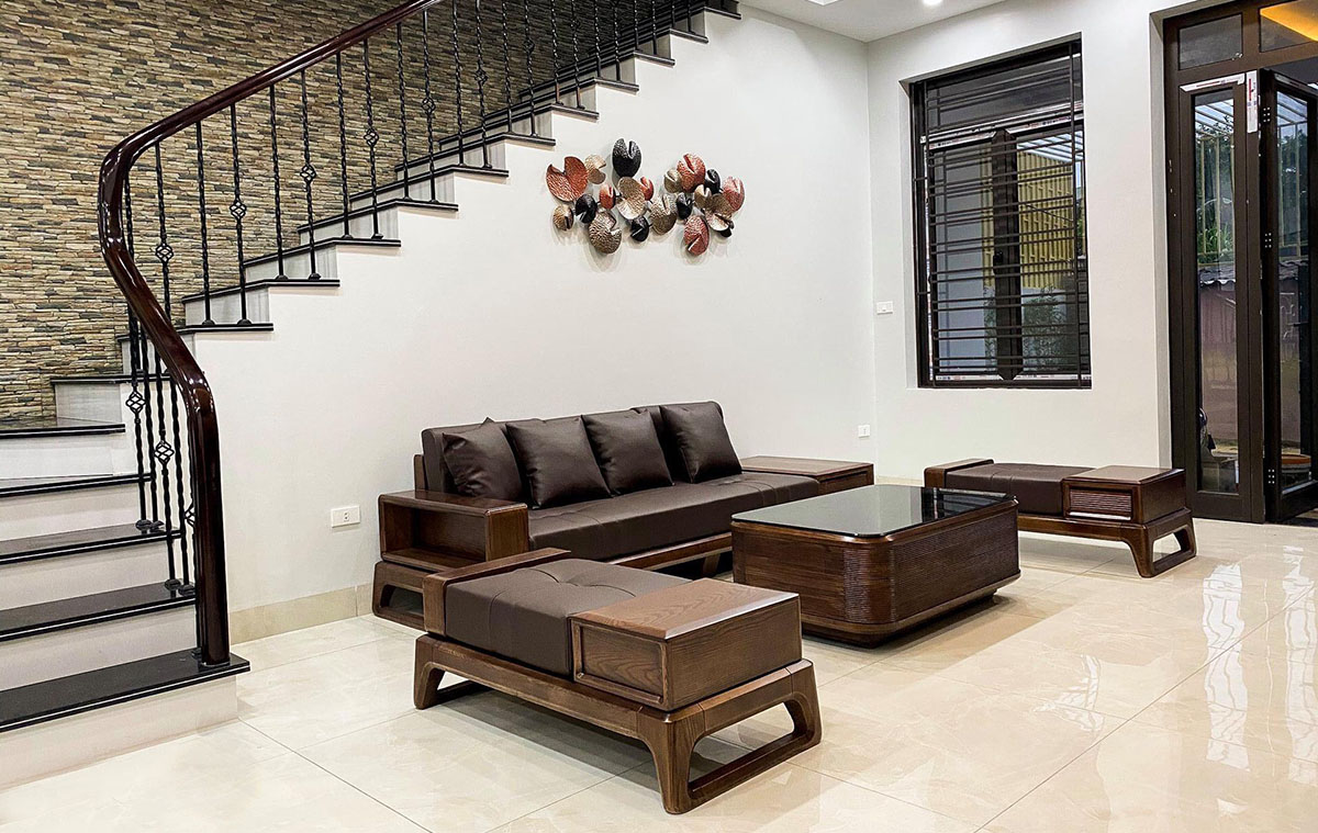 Sofa gỗ Sồi nhuộm màu Óc chó sang trọng