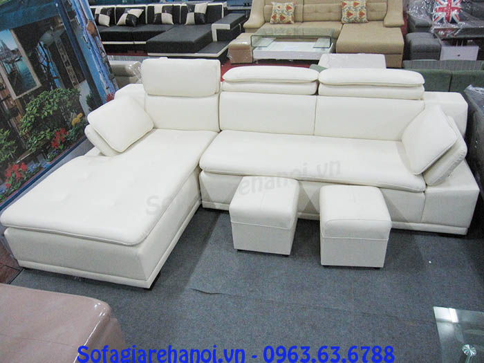 Hình ảnh cho bộ ghế sofa da góc chữ L màu trắng đẹp cho căn phòng khách sang trọng