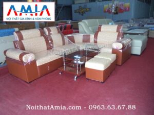 Hình ảnh cho mẫu sofa góc da giá rẻ màu cam họa tiết nhỏ xinh