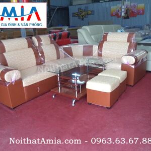 Hình ảnh cho mẫu sofa góc da giá rẻ màu cam họa tiết nhỏ xinh