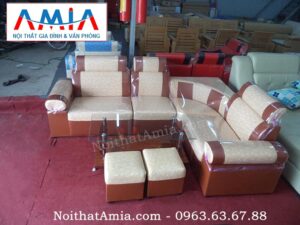 Hình ảnh mẫu sản phẩm sofa góc da màu cam họa tiết đẹp AmiA SFD064