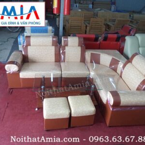 Hình ảnh mẫu sản phẩm sofa góc da màu cam họa tiết đẹp AmiA SFD064