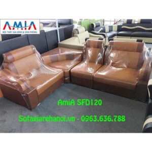 Hình ảnh mẫu sofa da góc giá rẻ đang được bán và trưng bày tại Kho AmiA