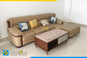 ghế sofa góc bọc da sang trọng viền gỗ AmiA338