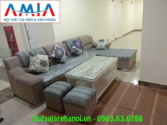 Hình ảnh sofa nỉ góc chữ L đẹp hiện đại trong phòng khách nhà khách hàng