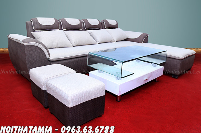 Hình ảnh Ghế sofa nỉ đẹp hiện đại kết hợp bàn trà sofa kính