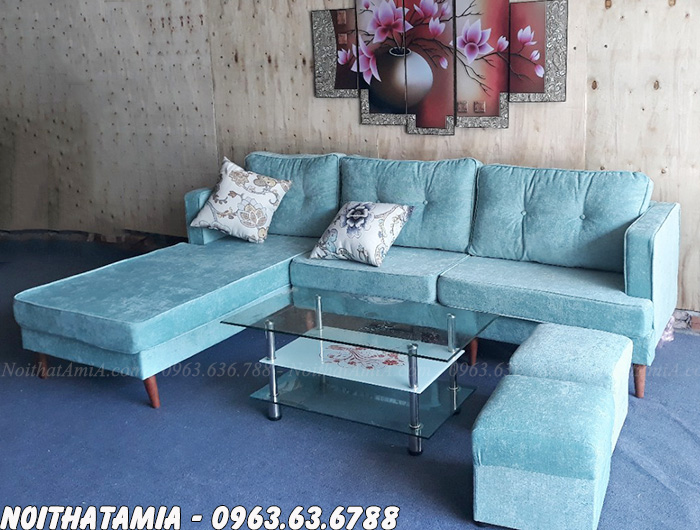 Hình ảnh Sofa nỉ đẹp hình chữ L thiết kế 3 chỗ chụp thực tế tại Tổng kho Nội thất AmiA