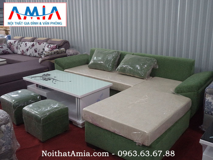 Hình ảnh cho mẫu sản phẩm sofa nỉ đẹp màu xanh rêu kết hợp bàn trà cao cấp