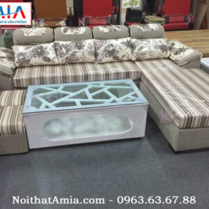 Hình ảnh cho mẫu sofa nỉ văng chữ L họa tiết kẻ sọc AmiA SFN069