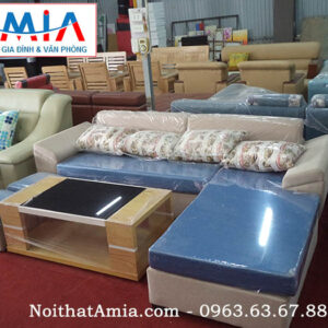 Hình ảnh cho mẫu sofa nỉ kết hợp bàn trà gỗ rất đẹp