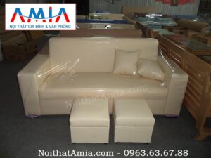 Hình ảnh cho mẫu sofa văng da màu be đẹp hiện đại cho không gian phòng khách