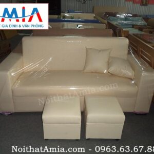 Hình ảnh cho mẫu sofa văng da màu be đẹp hiện đại cho không gian phòng khách