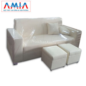 Hình ảnh cho mẫu sofa văng da màu trắng AmiA SFV057