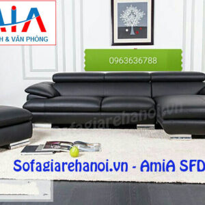 Hình ảnh cho mẫu ghế sofa da góc chữ L màu đen đẹp hiện đại và sang trọng