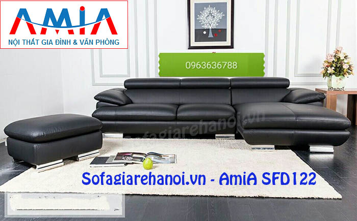 Hình ảnh cho mẫu ghế sofa da góc chữ L màu đen đẹp hiện đại và sang trọng