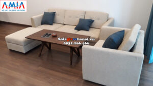 Hình ảnh Sofa văng nỉ phòng khách nhỏ đẹp kết hợp ghế sofa đơn có tay vịn và đôn lớn