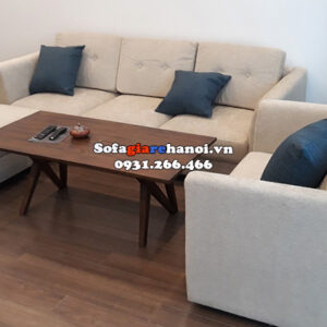 Hình ảnh Sofa văng nỉ phòng khách nhỏ đẹp kết hợp ghế sofa đơn có tay vịn và đôn lớn