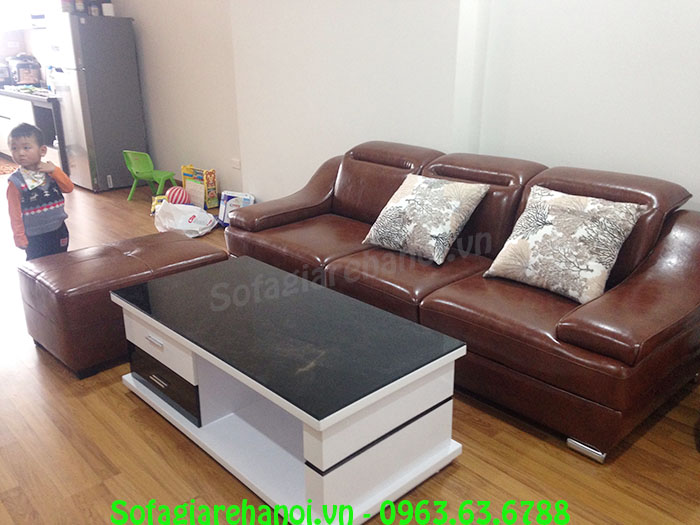 Hình ảnh mẫu ghế sofa văng cho phòng khách nhà chung cư đẹp hiện đại và sang trọng với chất liệu da